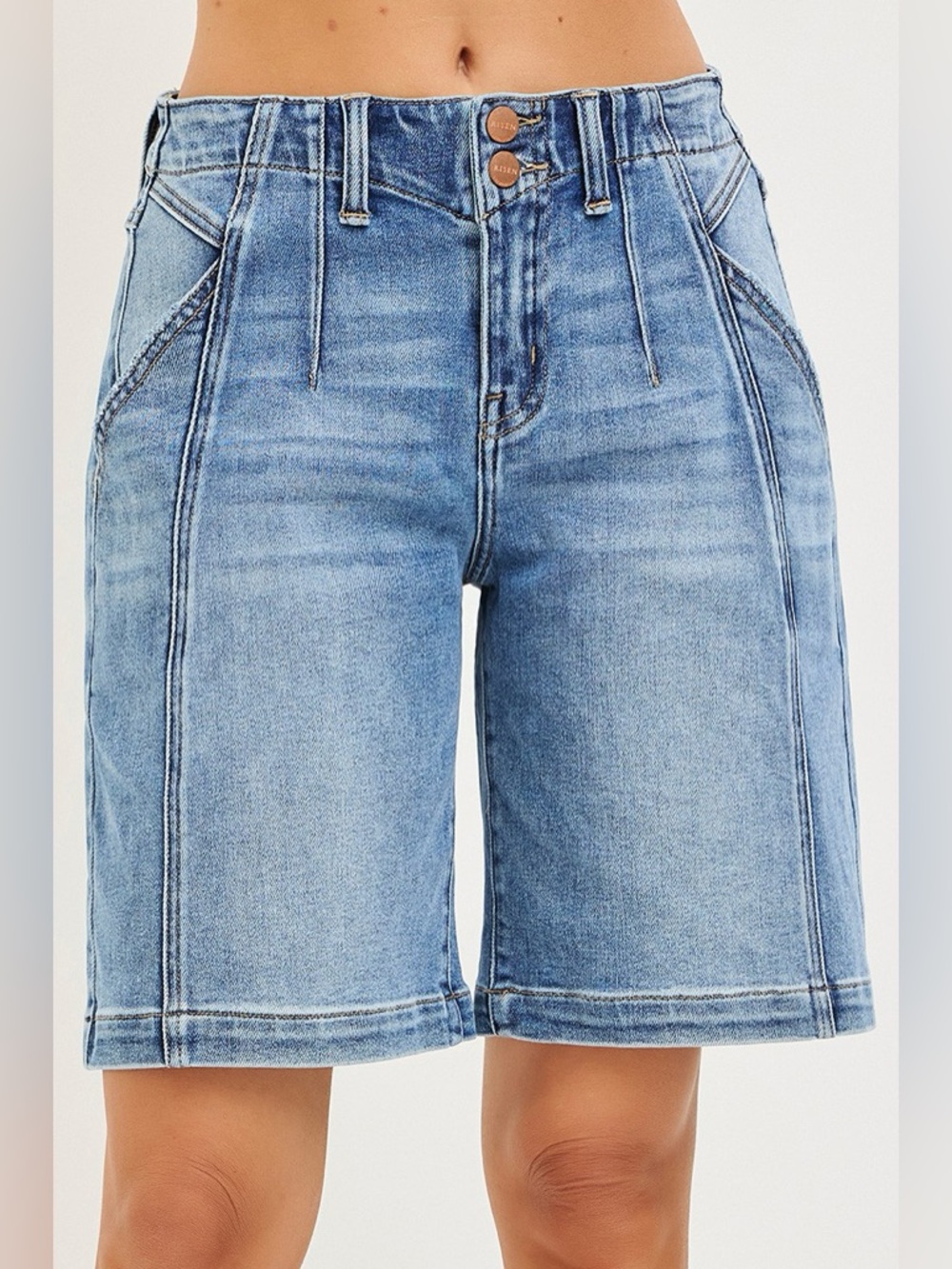 RISEN 2-Button Slouchy Jorts with Pockets - Picture 2 of 8